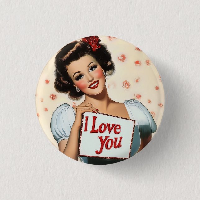 Retro Pin-Up Love Button (Front)