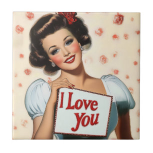Retro Pin-Up Love Ceramic Tile