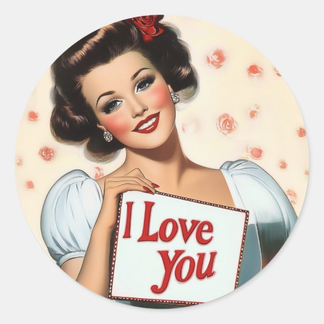 Retro Pin-Up Love Classic Round Sticker (Front)