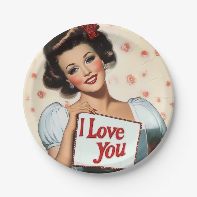 Retro Pin-Up Love Paper Plates (Front)