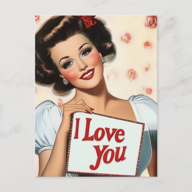 Retro Pin-Up Love Postcard (Front)