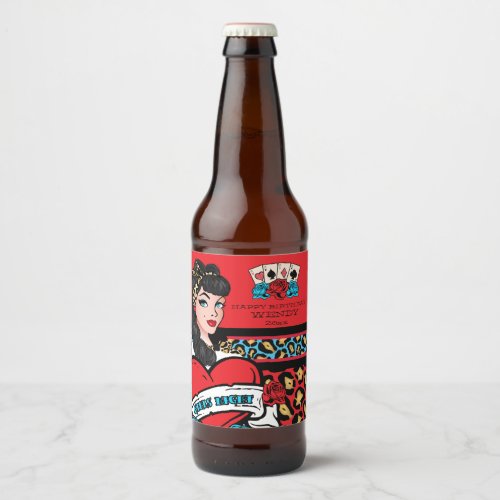 Retro Pin_up Rock_A_Billy Beer Bottle Label