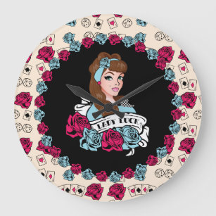 Retro, Pin-up, Rock-A-Billy Large Clock