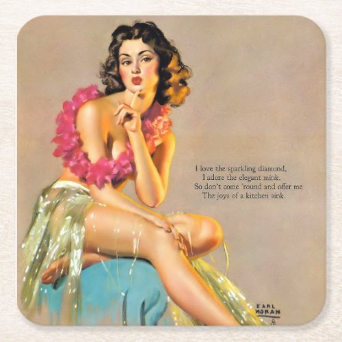 Retro Pin_up Square Paper Coaster