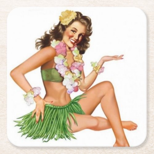 Retro Pin_up Square Paper Coaster