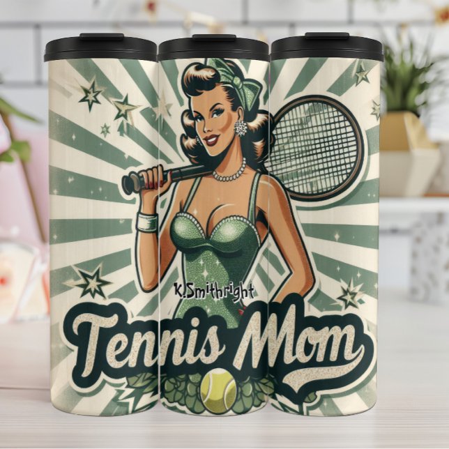 Retro Pin-Up Tennis Mom Art Thermal Tumbler (Creator Uploaded)