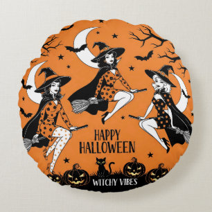 Retro Pin-Up Witches Round Pillow