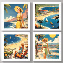 Retro Pin-up Woman Travel America Resort Vacation