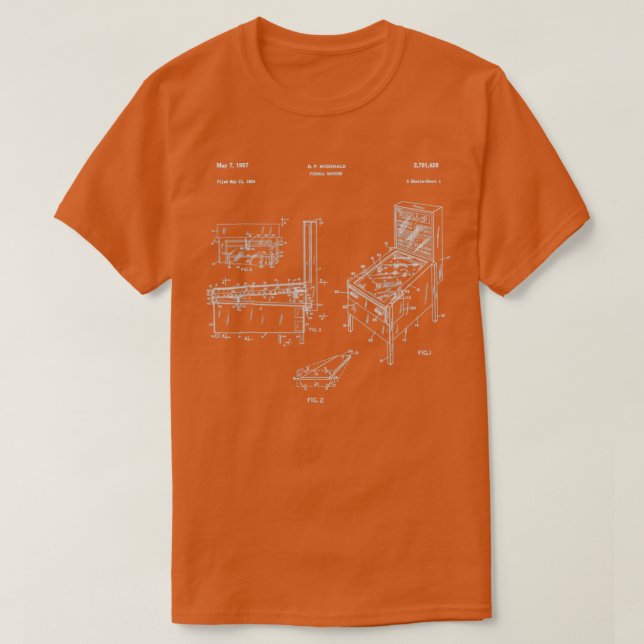 Retro Pinball Pinball Patent Gift T-Shirt (Design Front)