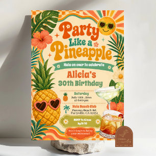 Retro Pineapple Margarita Summer Birthday Invitation