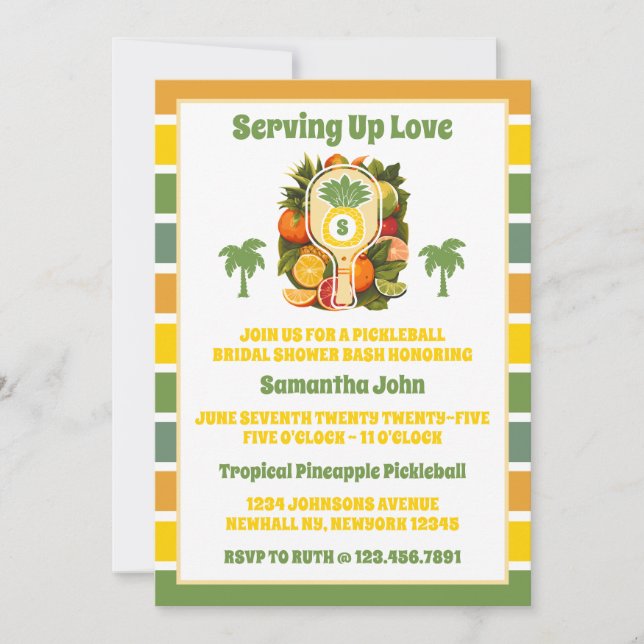Retro Pineapple Pickleball Bridal Shower Photo Invitation (Front)