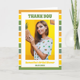 Retro Pineapple Pickleball Bridal Shower Photo Letterpress Thank You Card