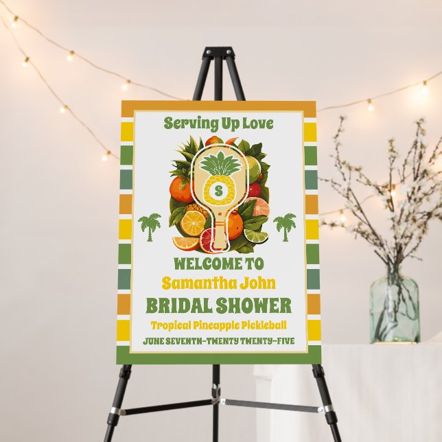 Retro Pineapple Pickleball Bridal Shower Welcome Foam Board (In Situ (Stand))