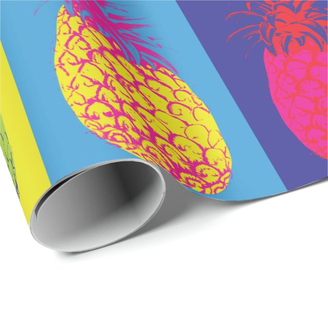 Retro Pineapple Pop Art Bright Bold Modern Pattern Wrapping Paper (Roll Corner)