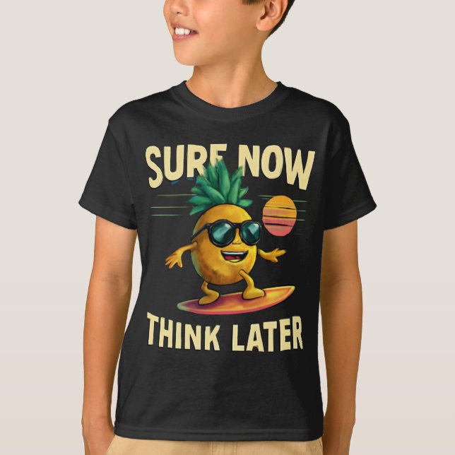 Retro Pineapple Surf on Rainbow Wave T-Shirt (Front)