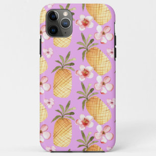 Retro pineapple tropical print on lilac background iPhone 11 pro max case