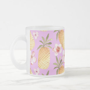 Retro pineapple tropical print on lilac background frosted glass coffee mug