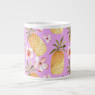 Retro pineapple tropical print on lilac background giant coffee mug