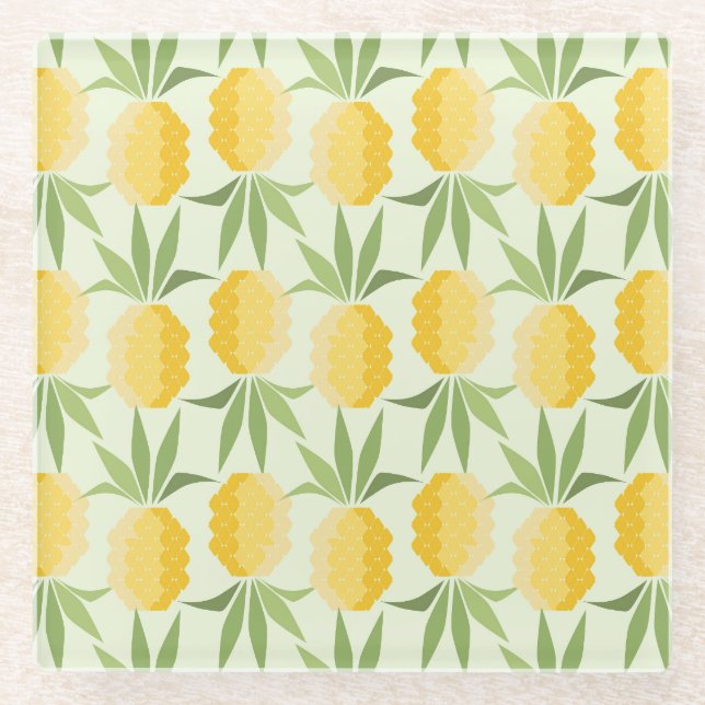 Retro Pineapples Glass Coaster (Front)