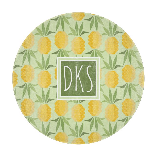 Retro Pineapples | Monogram Cutting Board (Front)