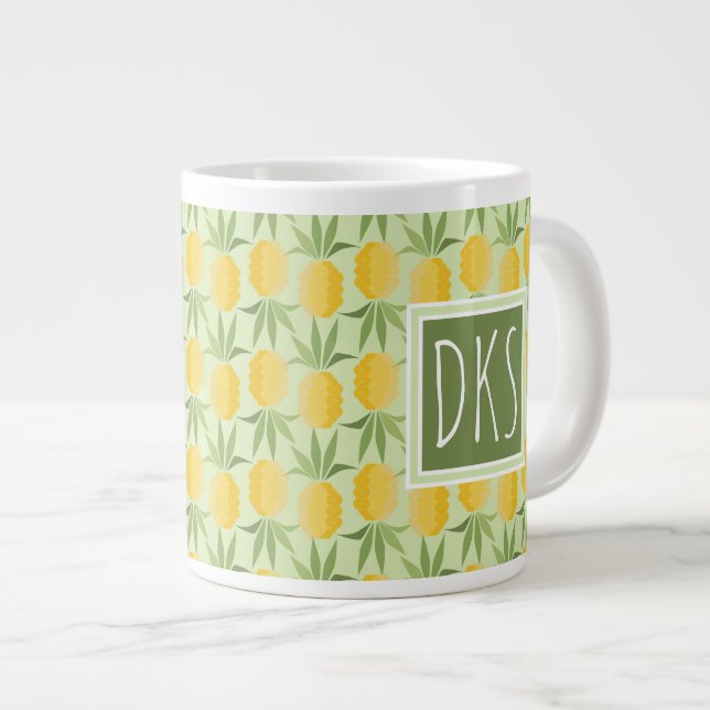 Retro Pineapples | Monogram Giant Coffee Mug (Front Right)