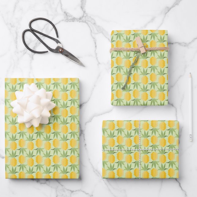 Retro Pineapples Wrapping Paper Sheets (Front)