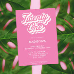 Retro Pink 21st Birthday Invitation<br><div class="desc">A simple retro 21st birthday invitation featuring elegant calligraphy script typography and minimalist design in pink and white color.</div>