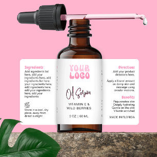 Retro Pink 2oz Dropper Bottle Wraparound Label