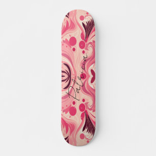 Retro Pink Abstract Floral Art Girly Vintage Skateboard