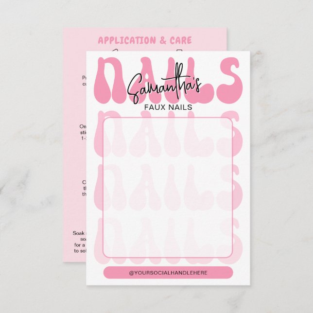 Retro Pink Acrylic Nails Care Guide Display Cards (Front/Back)