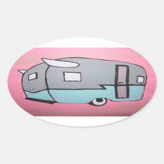 Retro Pink Airstream Trailer Oval Sticker