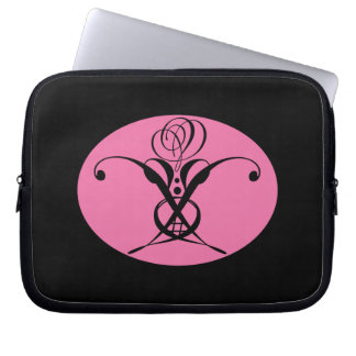 Retro Pink and Black Flourish Rose Laptop Sleeve