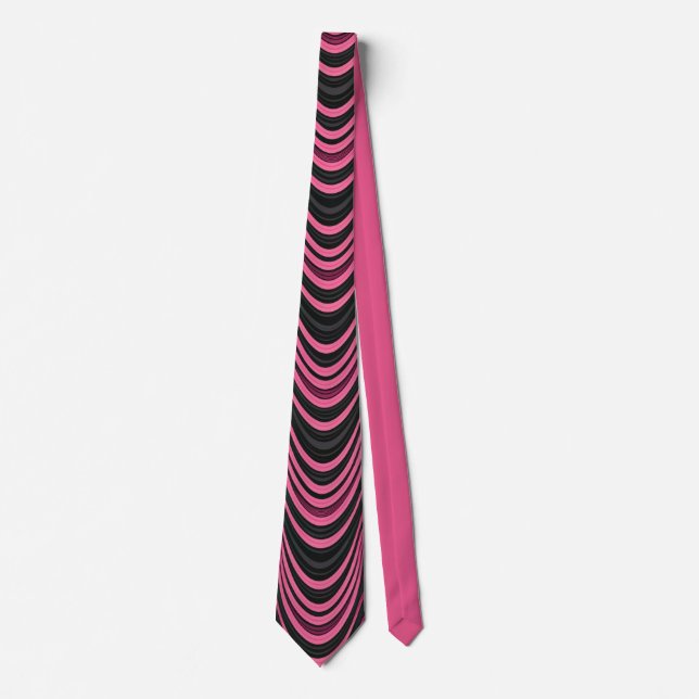 Retro Pink and Black Wavy Abstract Pattern Neck Tie (Front)