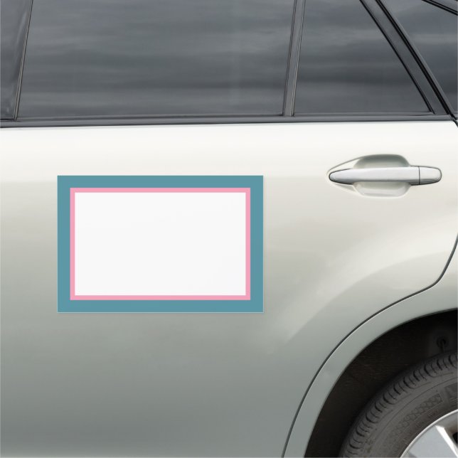 Retro Pink and Blue Border Car Magnet (In Situ)
