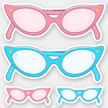 Retro Pink And Blue Cat Eye Glasses Sticker by GiggleStix at Zazzle