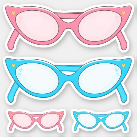 Retro Pink And Blue Cat Eye Glasses Sticker