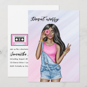 Retro Pink and Blue Donut Girl Bachelorette Party Invitation