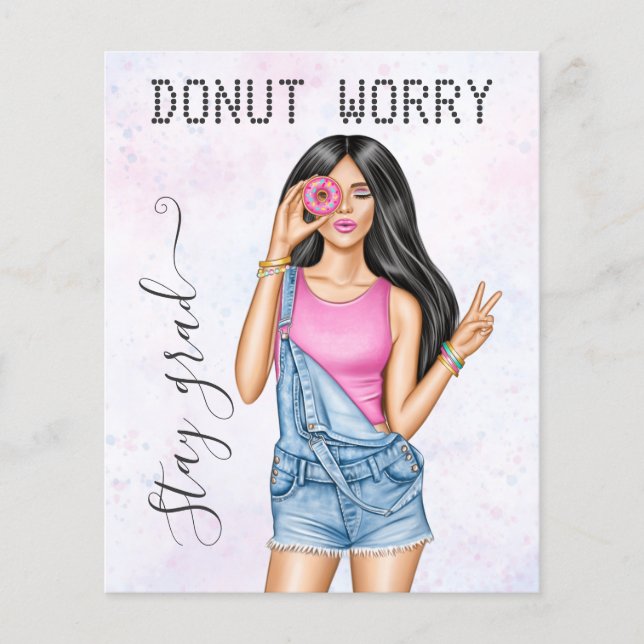 Retro Pink and Blue Donut Girl Graduation Flyer (Front)