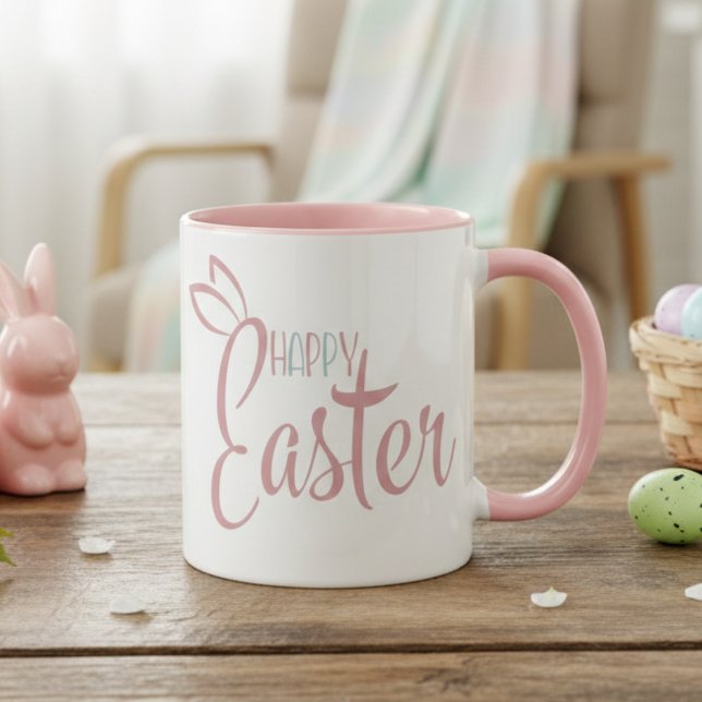 Retro Pink And Blue Pastel Happy Easter Mug (Retro Pink And Blue Pastel Happy Easter Mug)