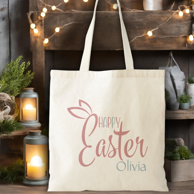 Retro Pink And Blue Personalized Happy Easter Tote Bag (Retro Pink And Blue Personalized Happy Easter Tote Bag)