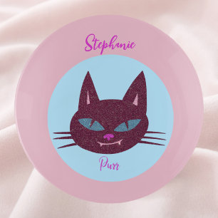 Retro Pink and Blue Purring Cat Trinket Tray