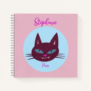 Retro Pink and Blue Purring Kitty Notebook