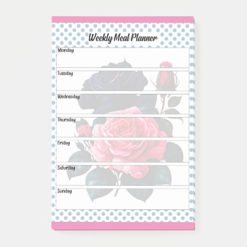Retro Pink and Blue Roses Weekly Meal Planner Post_it Notes