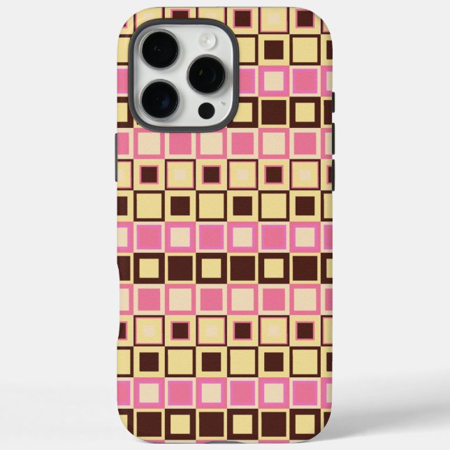 Retro Pink and Brown Geometric Square Pattern Case-Mate iPhone Case (Back)
