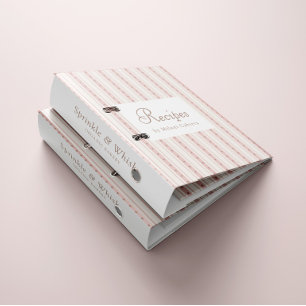 Retro Pink And Brown Heart Stripes Bakery 3 Ring Binder