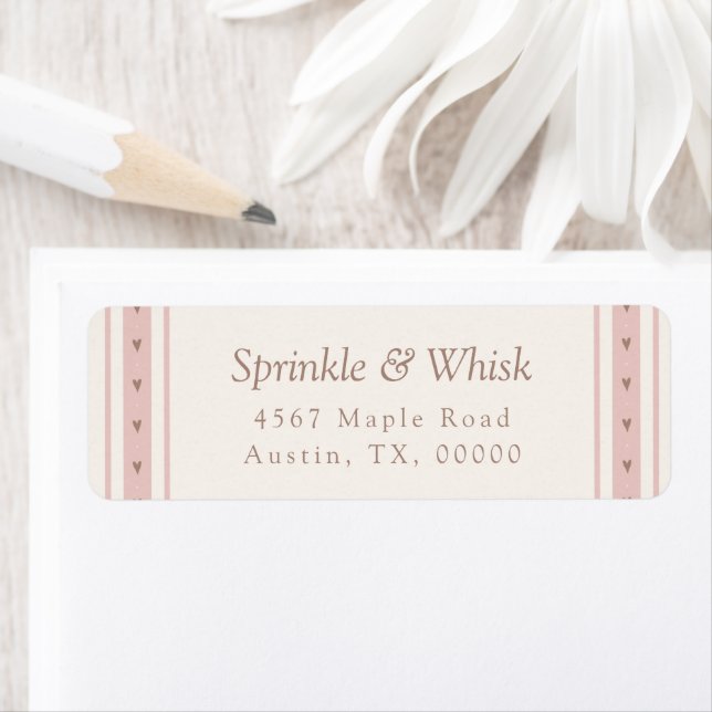 Retro Pink And Brown Heart Stripes Bakery Label (Insitu)