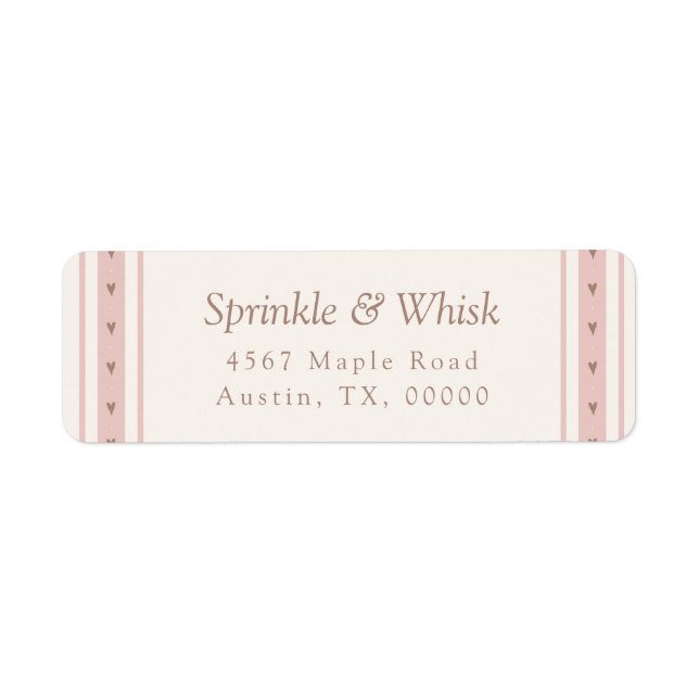 Retro Pink And Brown Heart Stripes Bakery Label (Front)