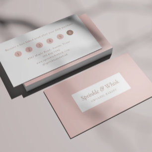 Retro Pink And Brown Heart Stripes Bakery Loyalty Business Card