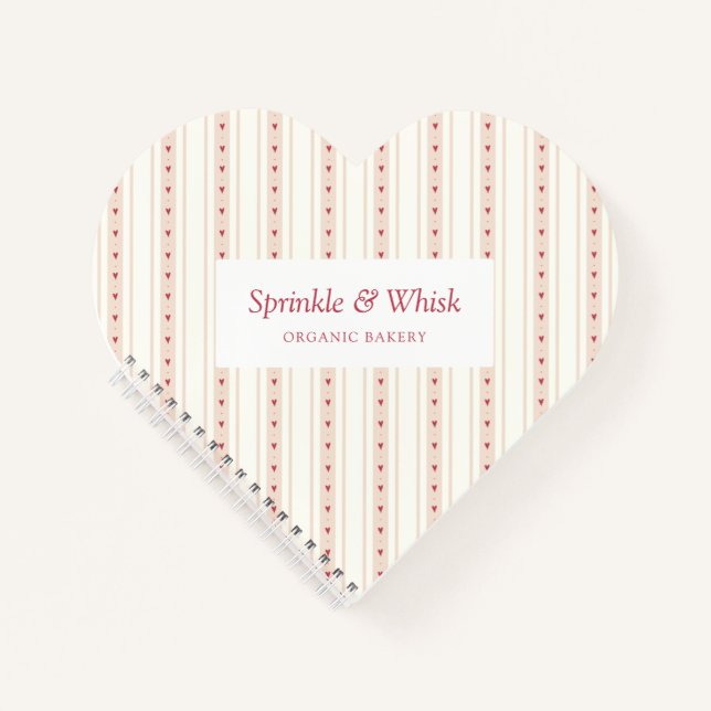 Retro Pink And Brown Heart Stripes Bakery Notebook (Front)