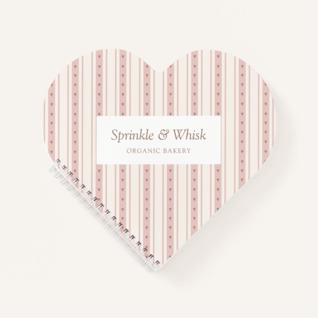 Retro Pink And Brown Heart Stripes Bakery Notebook (Front)